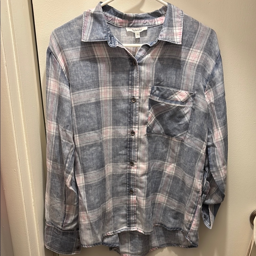 Splendid Blue and Pink Plaid Button Down Shirt